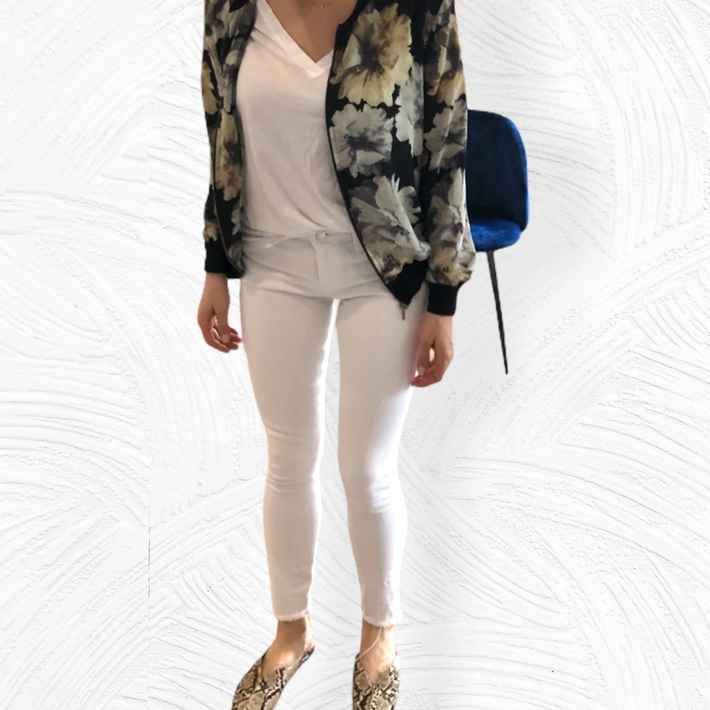 EXPRESS crop mid rise white raw hem jeans